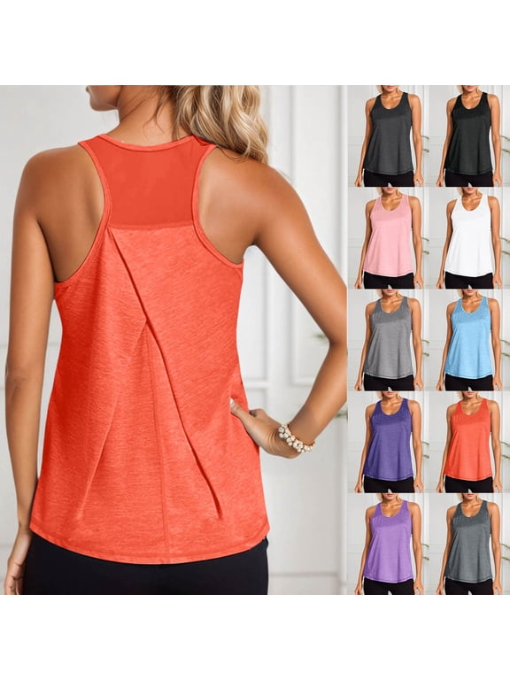 Sports Tops for Women Sleeveless Cropped Tank Tops Scoop Neck Basic Undershirt Running Yoga Active Shirts Loose Fit Gym Clothes (Light Blue,S)