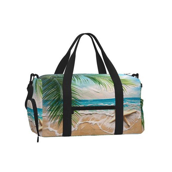 Sports Tote With Shoulder Strap And Shoe Compartment Portable Lightweight Waterproof Tote Crossbody Travel Bag | Ideal For Business Trips And Gym Trips Beach Palm Leaf Starfish (4) (1)