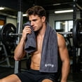 thumbnail image 1 of Sports Towel - Double Pack, 12"x51", Dark Gray, 100% Cotton - Certified, Very Absorbent and Quick-Drying, for Fitness, Gym and Yoga, 1 of 6