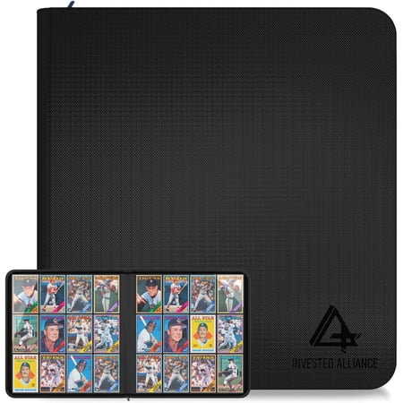 Sports Trading Card Binder 12 Pocket | Trading Card Binder Zipper | Sport Card Binder | NFL Trading Card Binder - 480 Side-Loading Pockets | Collectible Card Binder (Black)