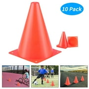 Sports Training Cones, TOUMENY 10 Pack Bright Orange Plastic Traffic Pylons, 16.5cm Durable Flexible Soccer Markers for Outdoor Games Kids Party Obstacle Course