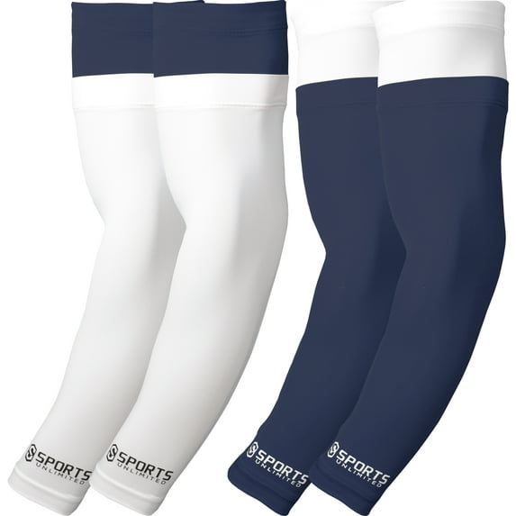 Sports Unlimited Gameday Double Drip Football Arm Sleeves 2 Pairs, Navy & White