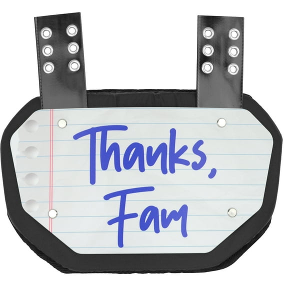 Sports Unlimited Thanks Fam Football Back Plate for Shoulder Pads - Universal Fit Lower Back Pad - Youth & Adult