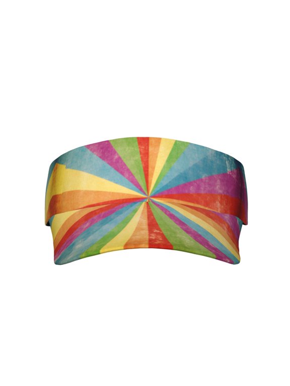 Sports Visor Sun Hat Vintage Radiant Rainbow Print Adjustable Sun Cap for Women Men