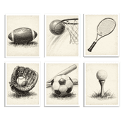 Sports Wall Art Football Baseball Basketball Theme Painting Picture Wall Decor Vintage Sport Poster Print Artwork for Boy Room Playroom Bedroom Gameroom Home Decoration 12x16 inch Unframed