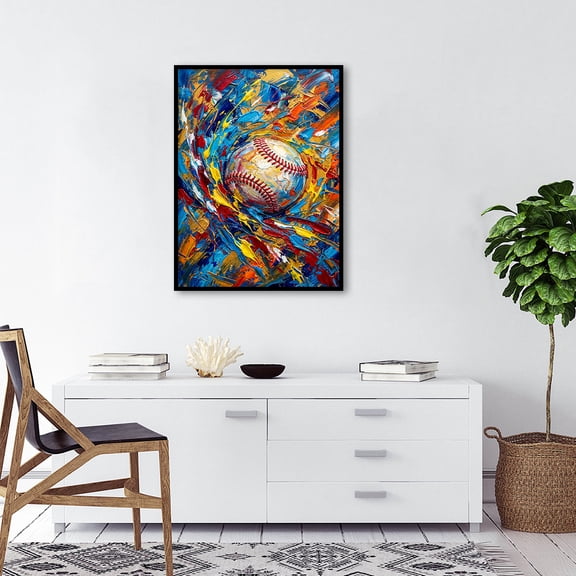 Sports Wall Art Set of 3, Retro Basketball Rugby Football Baseball Canvas Prints, Graffiti Style Print Artwork Ball Painting Wall Decor for Boys Bedroom Game Room Living Room Home Decor
