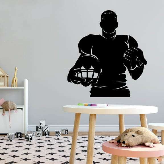 Sports Wall Decals for Boys Bedroom - American Football Player Holding Ball and Helmet in Hands Player DIY & Creativity Boy Girl Bedroom Wall Sticker - Size: 9 In x 10 In