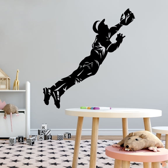 Sports Wall Decals for Boys Bedroom - Baseball Player in Mid Air Catching Ball player DIY & Creativity Boy Girl Bedroom Wall Sticker - Size: 9 In x 10 In