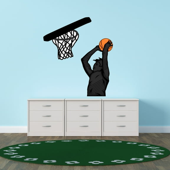 Sports Wall Decals for Boys Bedroom - Basketball Player throwing Ball in to the Basket Player DIY & Creativity Boy Girl Bedroom Wall Sticker - Size: 9 In x 10 In