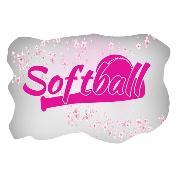 Sports Wall Decals for Boys Bedroom - Softball Ball and Bat on a Bloomy Background Softball DIY & Creativity Boy Girl Bedroom Wall Sticker - Size: 10 In x 7 In