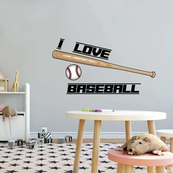 Sports Wall Decals for Boys Bedroom - Baseball and Bat on White Background Bat DIY & Creativity Boy Girl Bedroom Wall Sticker - Size: 20 In x 10 In