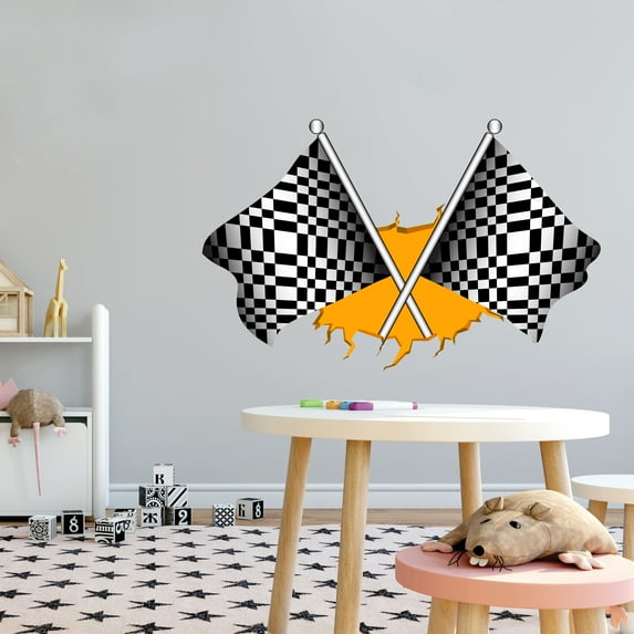 Sports Wall Decals for Boys Bedroom - Beautiful Racing Signal Checkered Flags DIY & Creativity Boy Girl Bedroom Wall Sticker - Size: 40 In x 24 In