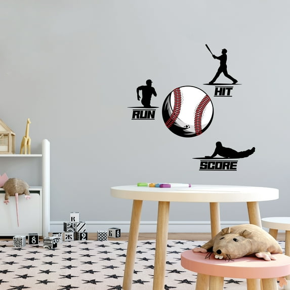 Sports Wall Decals for Boys Bedroom - Hit Run Score Cute Text Players DIY & Creativity Boy Girl Bedroom Wall Sticker - Size: 40 In x 40 In