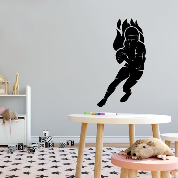 Sports Wall Decals for Boys Bedroom - Running Football Player with Flames Player DIY & Creativity Boy Girl Bedroom Wall Sticker - Size: 5 In x 10 In