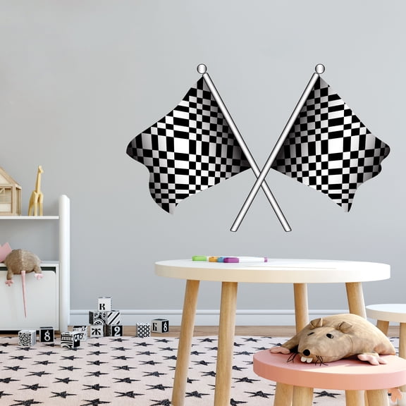 Sports Wall Decals for Boys Bedroom - Two Waving Race Flags on White Background DIY & Creativity Boy Girl Bedroom Wall Sticker - Size: 20 In x 12 In
