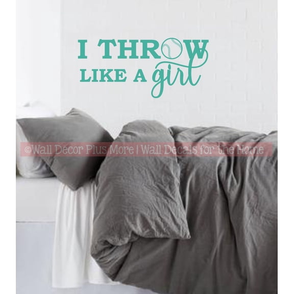 Sports Wall Decor Sticker I Throw Like a Girls Softball Art Decor Decal - Sports Wall Art for Kids - Vinyl Wall Art Decal, 23x11-Inch, Turquoise