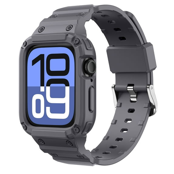 Sports Watch Band with Bumper Case Compatible for iWatch Series 10 46mm, Adjustable Solid Color Silicone Strap with TPU Frame Cover for Apple Watch Series 10 46mm Women Men Girls, Gray