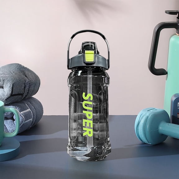 Sports Water Bottle 1.5L Large Capacity Leak-Proof | Trendy Straw Cup with Measurement Scale | Portable Shatterproof Plastic | Built-In Handle Phone Stand | White Black Green | 11.81x4.33in