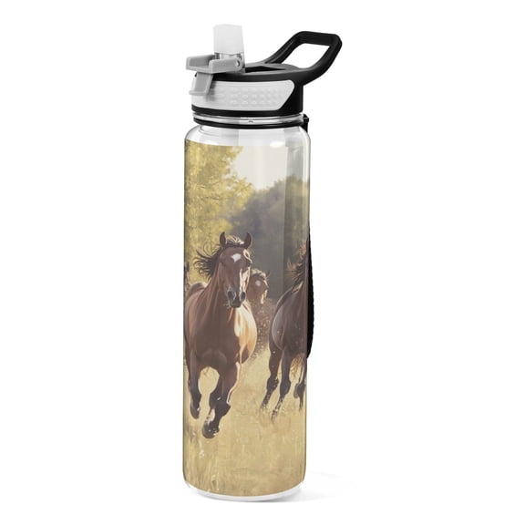 Sports Water Bottle 1000ML Tritan Food Grade Clear Water Bottle Fitness Outdoor Sports Bike A Herd Of Running Horses