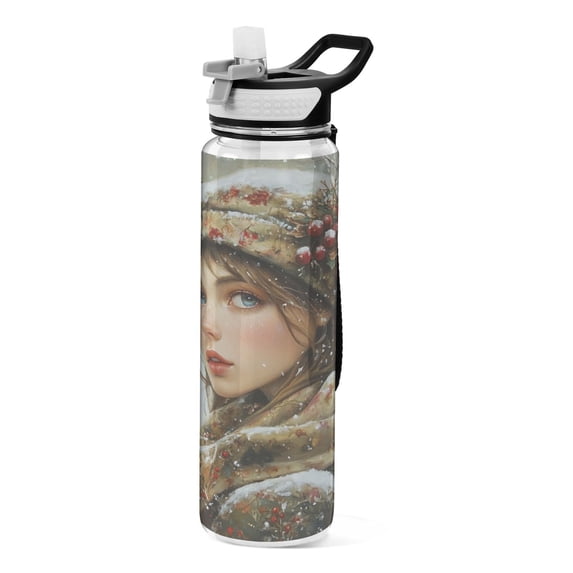 Sports Water Bottle 1000ML Tritan Food Grade Clear Water Bottle Fitness Outdoor Sports Bike A Winter Beauty