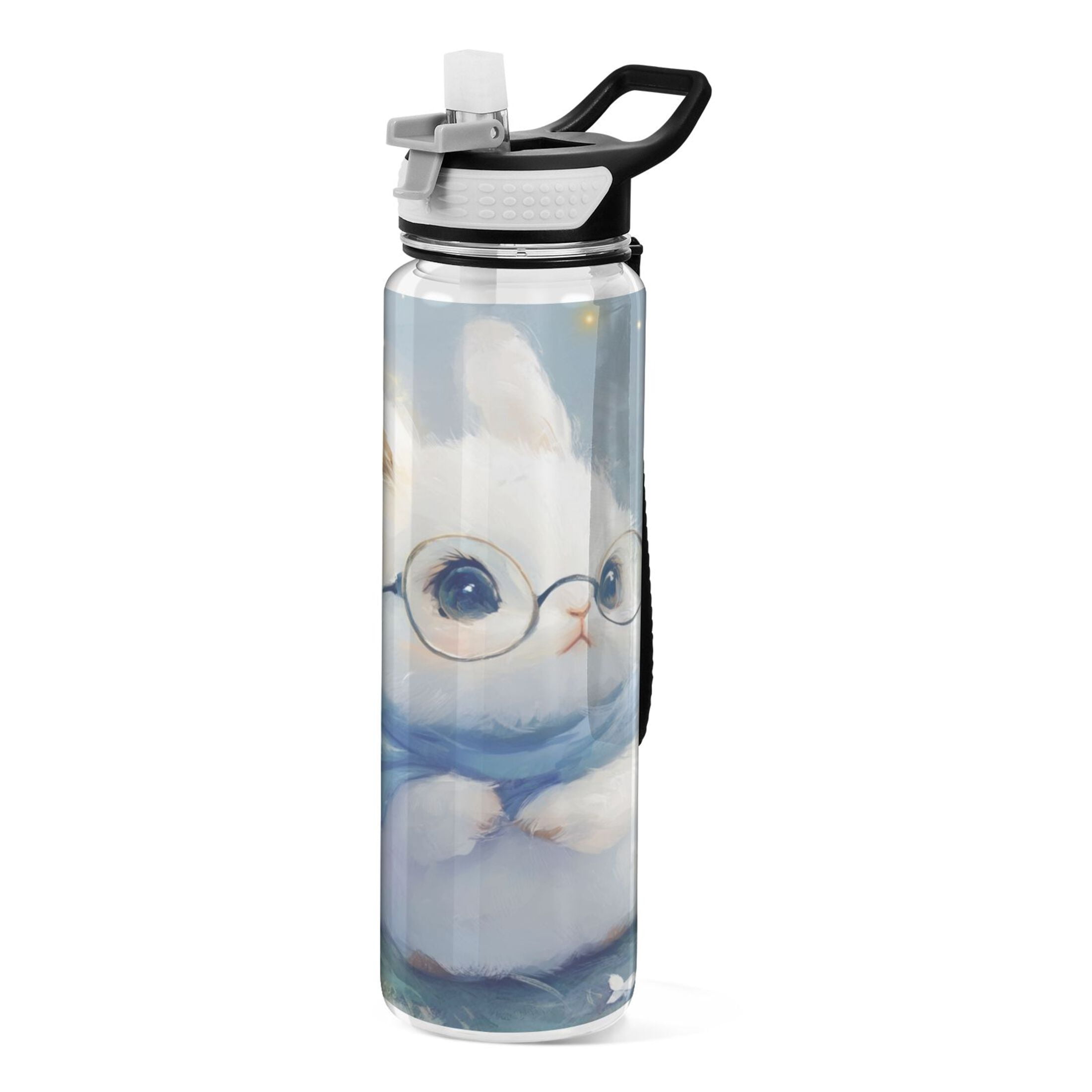 Sports Water Bottle 1000ML Tritan Food Grade Clear Water Bottle Fitness Outdoor Sports Bike Adorable Rabbit with Glasses