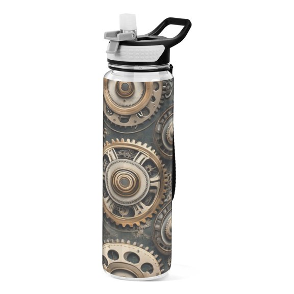Sports Water Bottle 1000ML Tritan Food Grade Clear Water Bottle Fitness Outdoor Sports Bike Beautiful Steampunk Gears