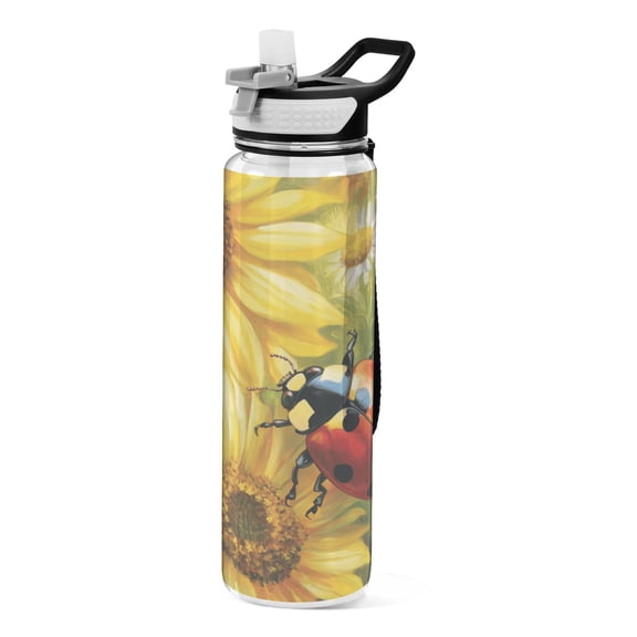 Sports Water Bottle 1000ML Tritan Food Grade Clear Water Bottle Fitness Outdoor Sports Bike Big Red Ladybug