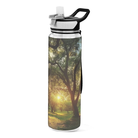 Sports Water Bottle 1000ML Tritan Food Grade Clear Water Bottle Fitness Outdoor Sports Bike Big Summer Tree