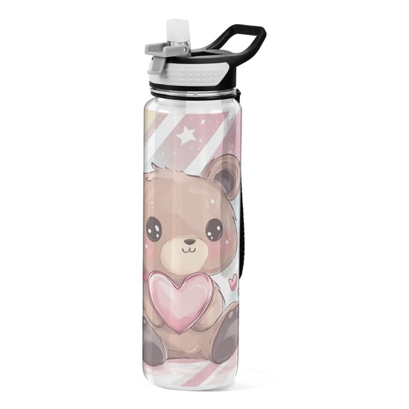 Sports Water Bottle 1000ML Tritan Food Grade Clear Water Bottle Fitness Outdoor Sports Bike Brown Cute Bear