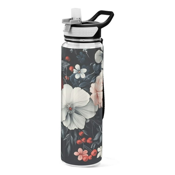 Sports Water Bottle 1000ML Tritan Food Grade Clear Water Bottle Fitness Outdoor Sports Bike Cartoon Beautiful Big Flowers