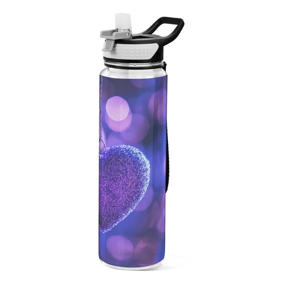 Sports Water Bottle 1000ML Tritan Food Grade Clear Water Bottle Fitness Outdoor Sports Bike Cartoon Pretty Purple Heart
