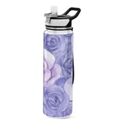 Sports Water Bottle 1000ML Tritan Food Grade Clear Water Bottle Fitness Outdoor Sports Bike Cartoon Purple Roses Seamless