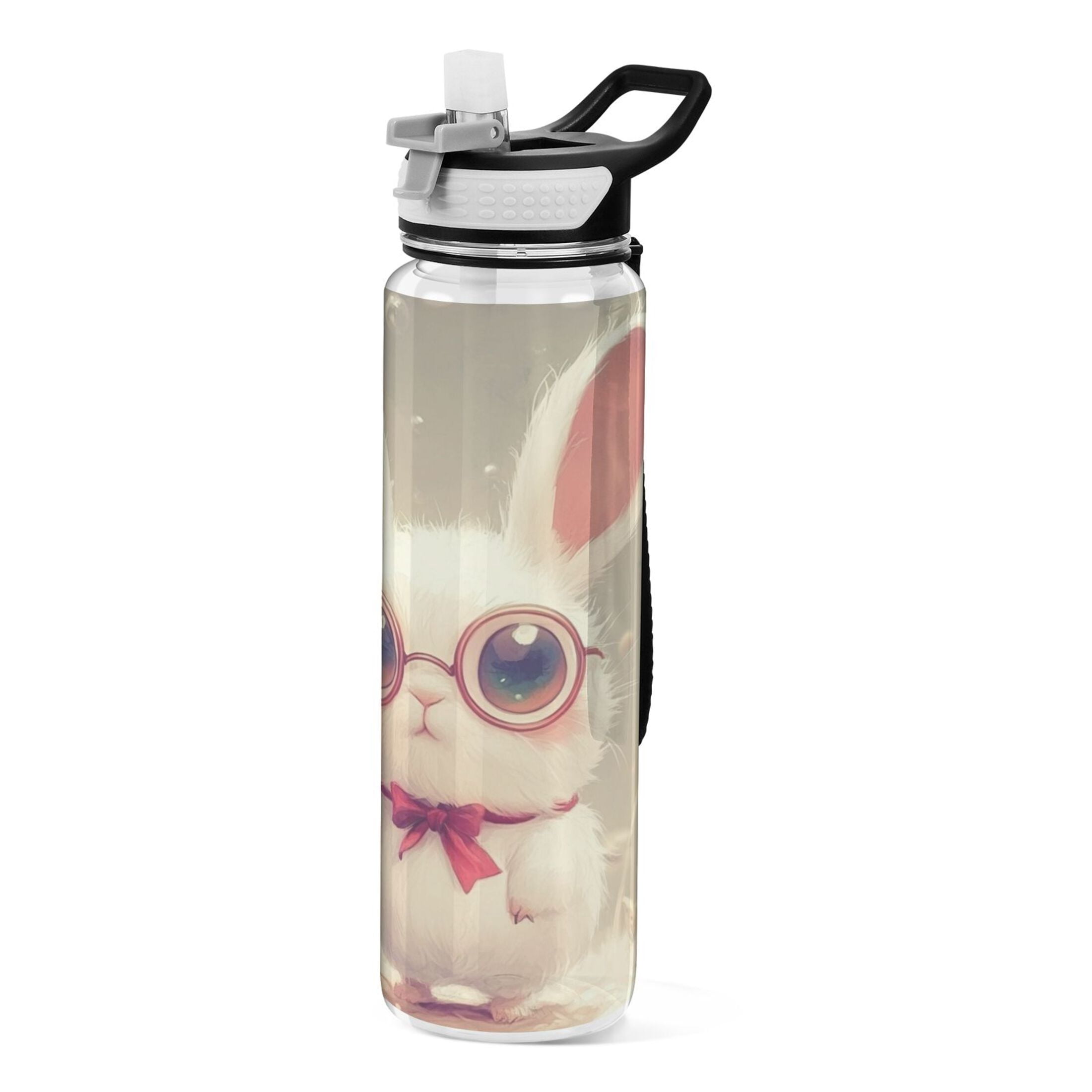 Sports Water Bottle 1000ML Tritan Food Grade Clear Water Bottle Fitness Outdoor Sports Bike Cartoon Rabbit with Glasses