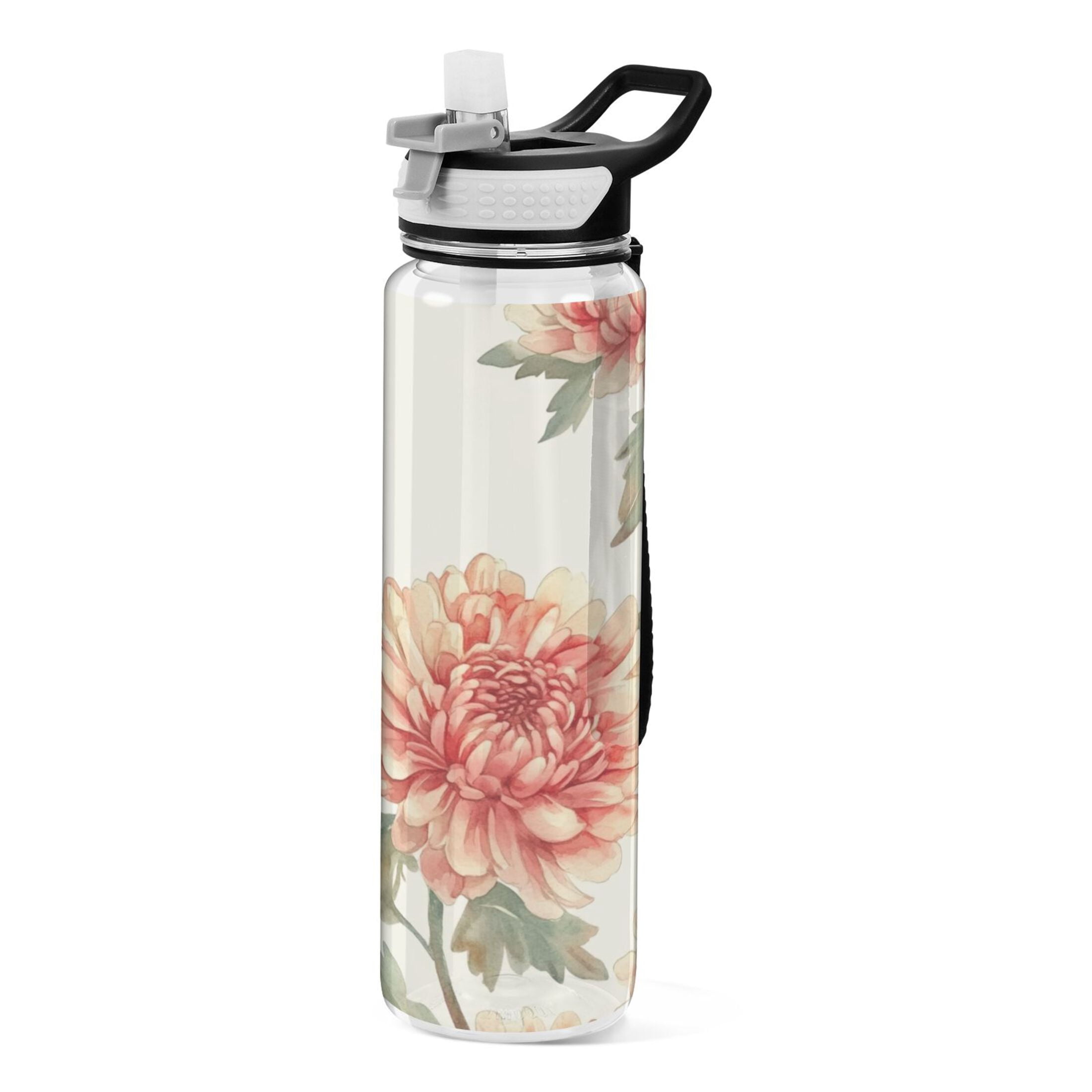 Sports Water Bottle 1000ML Tritan Food Grade Clear Water Bottle Fitness Outdoor Sports Bike Chrysanthemum Orange