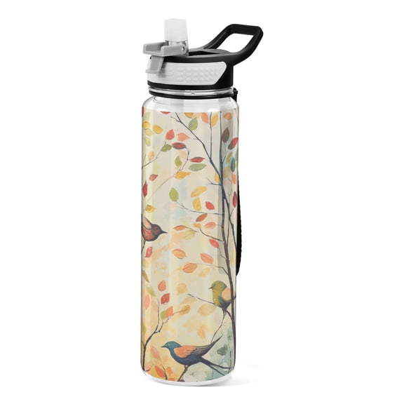 Sports Water Bottle 1000ML Tritan Food Grade Clear Water Bottle Fitness Outdoor Sports Bike Colorful Tree Bird Pattern