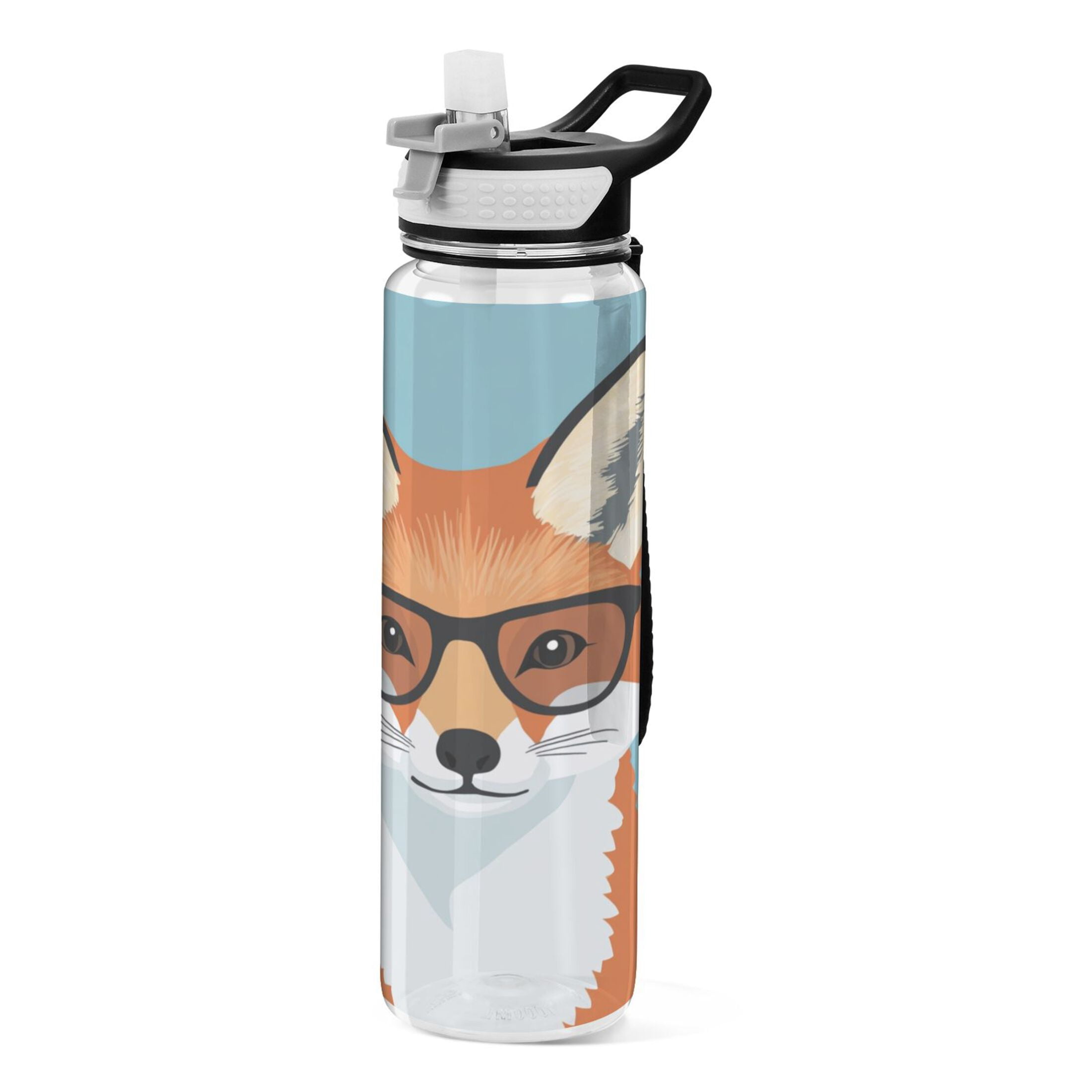 Sports Water Bottle 1000ML Tritan Food Grade Clear Water Bottle Fitness Outdoor Sports Bike Cute Fox with Glasses