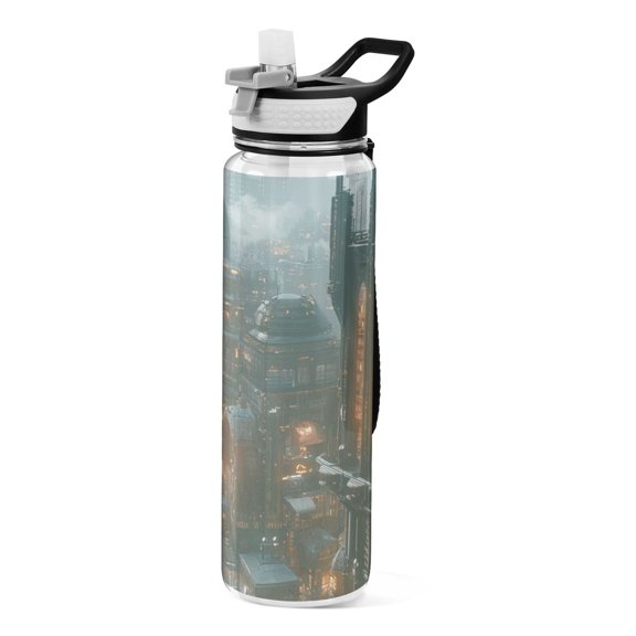 Sports Water Bottle 1000ML Tritan Food Grade Clear Water Bottle Fitness Outdoor Sports Bike Cyberpunk City