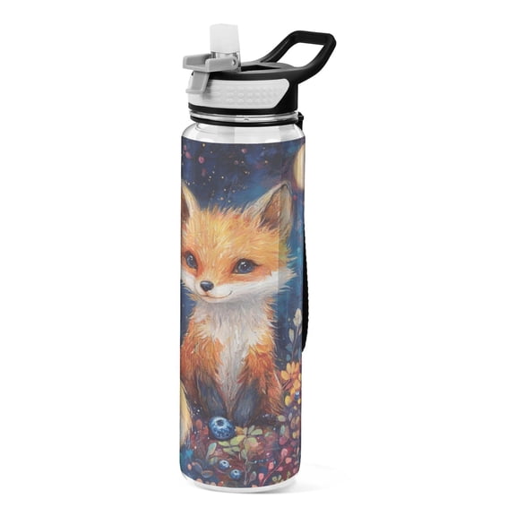 Sports Water Bottle 1000ML Tritan Food Grade Clear Water Bottle Fitness Outdoor Sports Bike Fox under The Moon