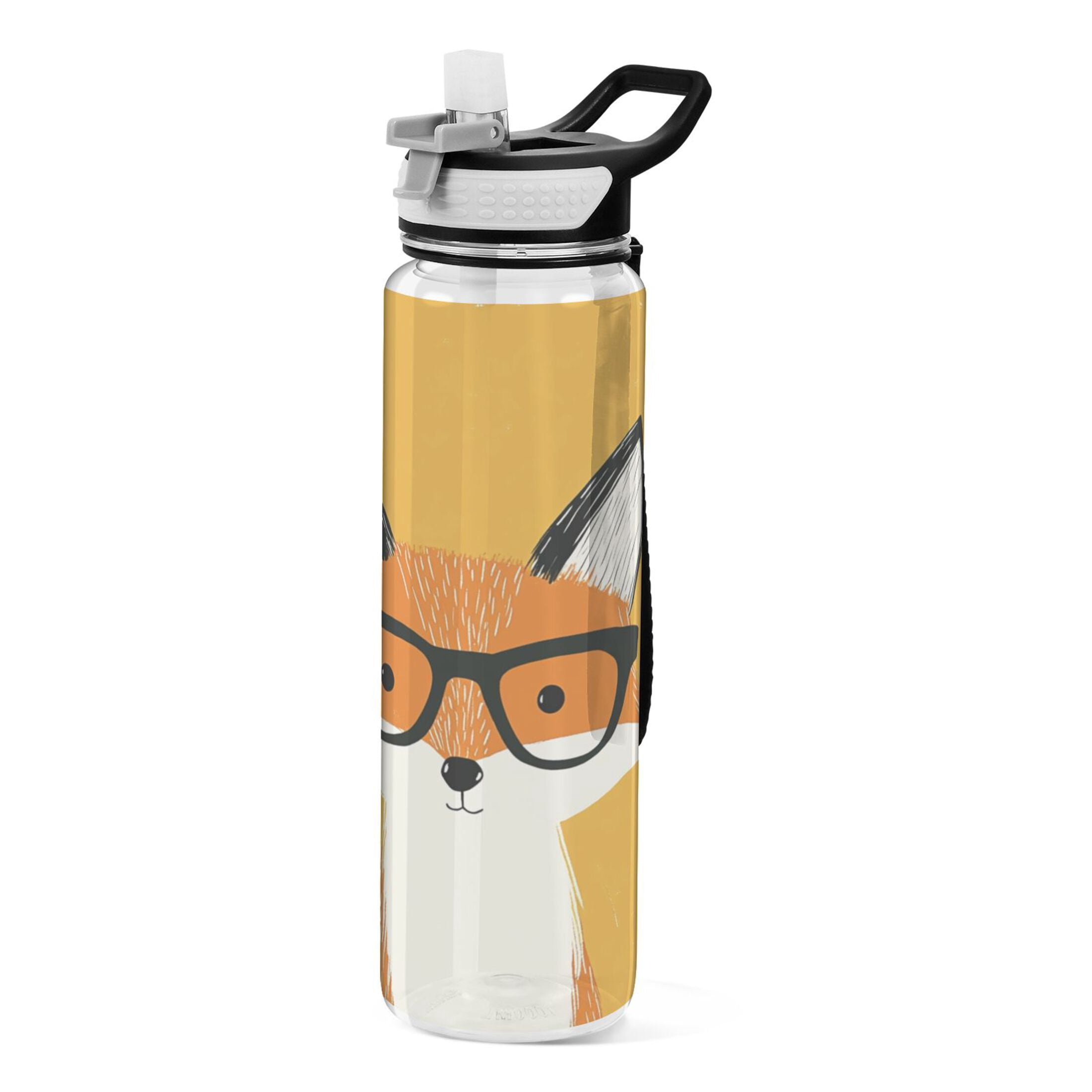 Sports Water Bottle 1000ML Tritan Food Grade Clear Water Bottle Fitness Outdoor Sports Bike Fox with Glasses