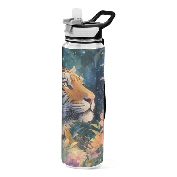 Sports Water Bottle 1000ML Tritan Food Grade Clear Water Bottle Fitness Outdoor Sports Bike Night Tiger