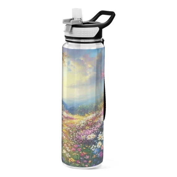 Sports Water Bottle 1000ML Tritan Food Grade Clear Water Bottle Fitness Outdoor Sports Bike Pretty Flower World