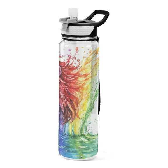 Sports Water Bottle 1000ML Tritan Food Grade Clear Water Bottle Fitness Outdoor Sports Bike Rainbow Lion Pattern