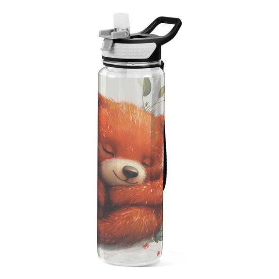 Sports Water Bottle 1000ML Tritan Food Grade Clear Water Bottle Fitness Outdoor Sports Bike Sleeping Red Bear