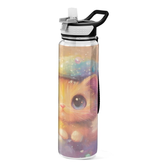Sports Water Bottle 1000ML Tritan Food Grade Clear Water Bottle Fitness Outdoor Sports Bike Super Beautiful Orange Cat