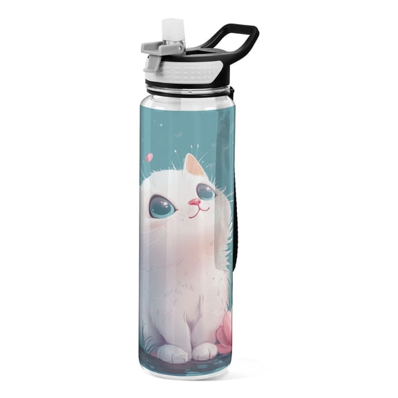 Sports Water Bottle 1000ML Tritan Food Grade Clear Water Bottle Fitness Outdoor Sports Bike Super Cute Big Eyed Cat