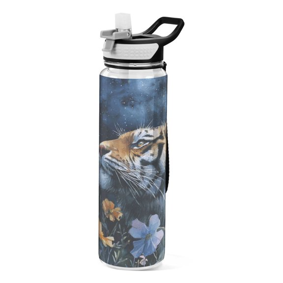 Sports Water Bottle 1000ML Tritan Food Grade Clear Water Bottle Fitness Outdoor Sports Bike The Tiger at Night