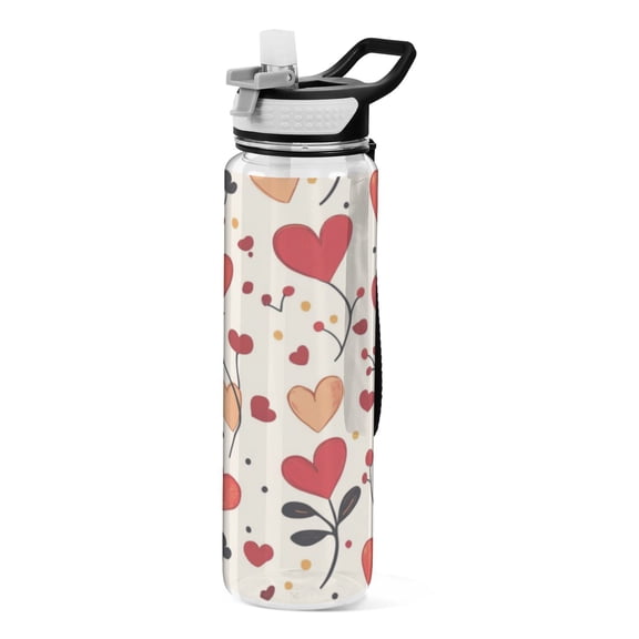 Sports Water Bottle 1000ML Tritan Food Grade Clear Water Bottle Fitness Outdoor Sports Bike Valentine's Day Heart Pattern
