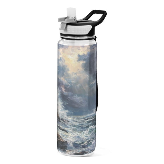 Sports Water Bottle 1000ML Tritan Food Grade Clear Water Bottle Fitness Outdoor Sports Bike Wave Lighthouse