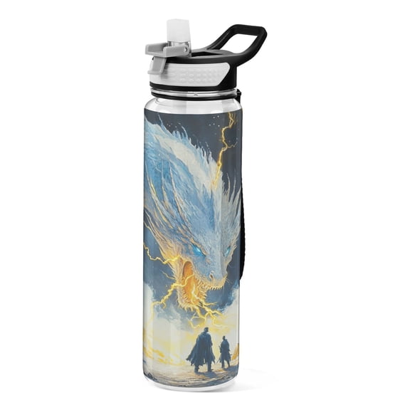 Sports Water Bottle 1000ML Tritan Food Grade Clear Water Bottle Fitness Outdoor Sports Bike White Lightning Dragon