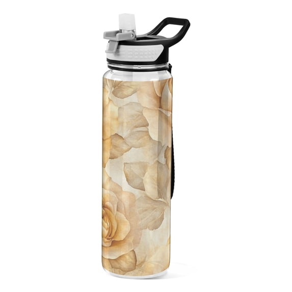 Sports Water Bottle 1000ML Tritan Food Grade Clear Water Bottle Fitness Outdoor Sports Bike Yellow Roses